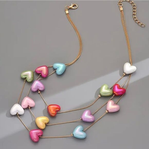 Colorful Heart Charm Multi Necklace - Picture 6 of 7